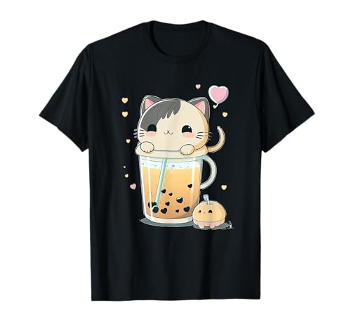 Anime Cat Boba Tea kawaii Kitty Bubble Tea Camiseta