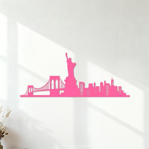 Skyline de New York Statue de la Liberté États-Unis Stickers muraux en vinyle 60x146.8cm Multicolore Rose