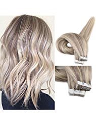 Promotion Fshine 14Inch Blonde Highlighted Human Hair Tape in Hair Extensions Pastel Hair Dye Color #22 Highlighted Color #18 Ash Blonde Glue in Remy Hair Extensions 20Pcs 50gram Per Package