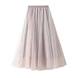 Rock Pailletten Damen Karnevalskostüme Damen - Transparenter Netzrock für Den Sommer Glitzer-Maxirock Hoher Bund Fließende A-Linie Eleganter Partyrock mit (One Size)