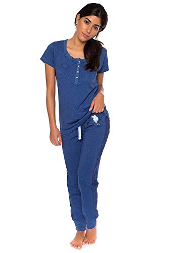 U.S. POLO ASSN. Cotton Pajamas for Women Set, Short Sleeve Henley Top and Jogger Pants (Blue, Medium) U.S. POLO ASSN. Cotton Pajamas for Women Set, Short Sleeve Henley Top and Jogger Pants (Blue, Medium)
