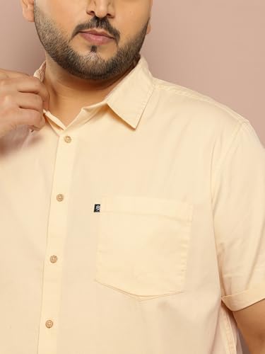 Image of Thomas Scott Men's Premium Slim Fit Casual Shirt | 100% Cotton Twill | Short Sleeves | Spread Collar | Solid Smart Casual Shirt for Men