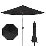 PatioKingdom Patio Umbrella with Push Button Tilt and Crank, Outdoor Market Umbrella with 8 Fiberglass Ribs, UV Protection Table Umbrella for Pool,Backyard,Garden,Deck (Black, 9FT)