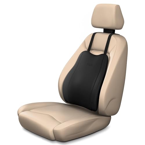 Image of Frido Premium Car Back Rest Cushion with Lumbar Support Pillow for Driving, Hi-Per Memory Foam Back Support and Luxe Leatherette Cover, Relieves Back Pain and Improves Posture for Long Drives | Black