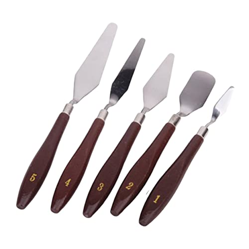 KONTONTY Oil Painting Spatula Knife 5pcs Stainless Steel Palette Knife Set (reddish)