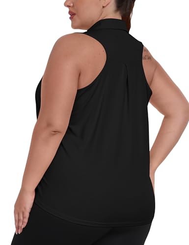 MoFiz Women's Plus Size Golf Polo Shirt Sleeveless Racerback Tennis Tank Tops V-Neck Loose Fit Collared Athletic Shirt3