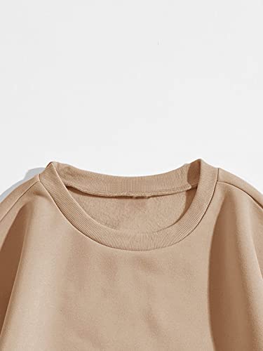 Makemechic Women's Casual Long Sleeve Crew Round Neck Drop Shoulder Sweatshirt Pullover Top Khaki M #TOP2