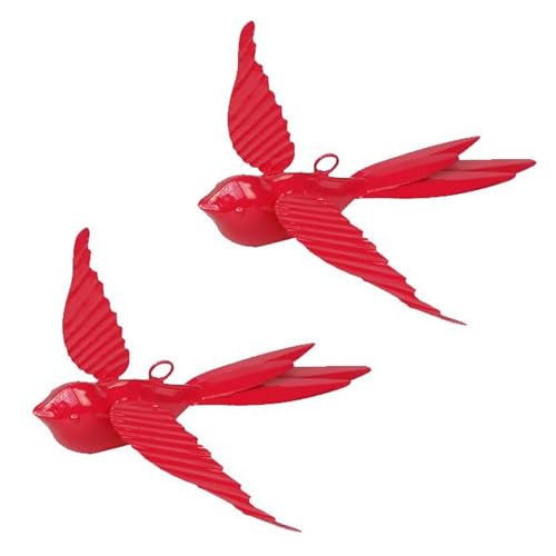 Image of Elan Hanging Decorative Rockstar Bird for Home Balcony and Garden Decor (Metal; Red, Set of 2)
