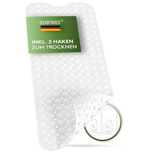 SilverRack Badewannenmatte 100x40 cm (Weiß) - Antirutschmatte Badewanne BPA frei für Kinder und Babys - Duschmatte schimmelresistent & maschinenwaschbar - Badematte rutschfest