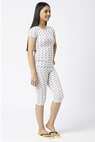 Image of SINI MINI Round Neck with Half Sleeve Top & Capri Beige Girls Casual Pack of 1 Night Suit Set