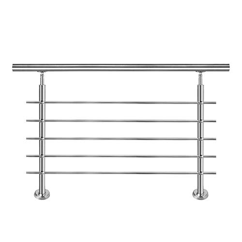 Aufun Edelstahl Handlauf 180cm Treppengeländer Innen und Außen mit 2 Pfosten für Treppen, Brüstung, Balkon (180cm, 5 Querstreben), AF-K-(HAG7249E)