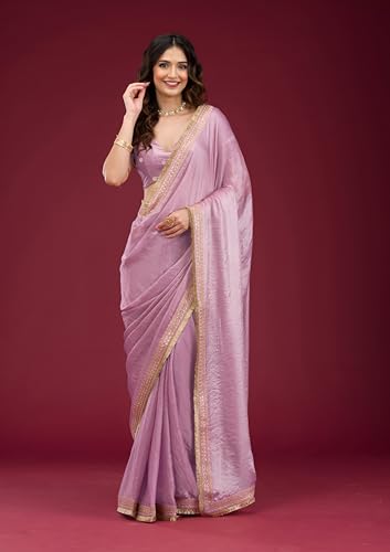 Image of Women's And Girl's Heavy Sequins Work Georgette Saree with Blouse (Wedding-Sequins-Party-Saree)