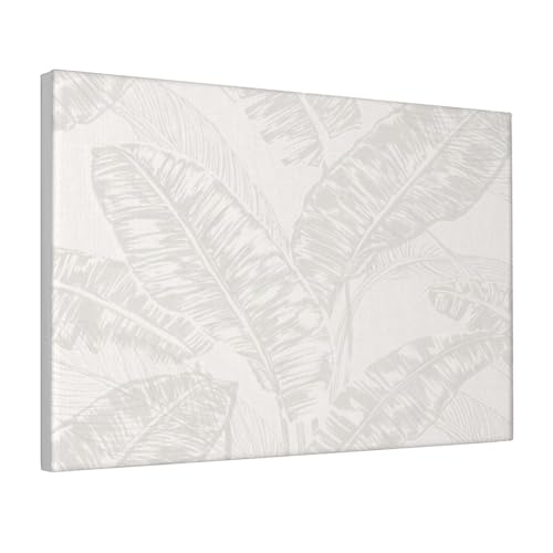 Tropical Jungle Leaves Beige and Cream Canvas Prints Wall Art