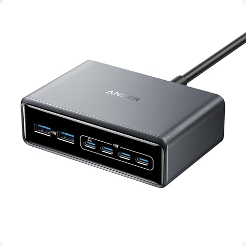 Anker Prime Charger, 200 W 6-Port GaN Laddningsstation, Snabbladdare USB-C, Kompatibel med iPhone 17/17 Pro/16/16 Pro, MacBook Pro/Air, iPad Pro, Dell XPS, Galaxy S23/S22, Note20, och fler