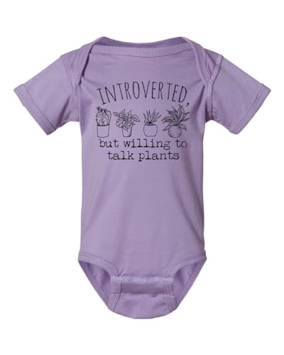 Introverted But Willing to Talk Plants, Cute Onesie, Sweet Baby Bodysuit, Graphic Onesie, Shirts with Sayings, Heather Gray, Chill, or Lavender (12M, Lavender)