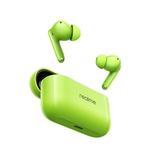 Image of realme Buds T200 TWS Earbuds, Hi-Res Audio, LDAC, IP55 Water Resistant, 12.4mm Dynamic Bass Driver, 32dB ANC, 50h Playback (Green)