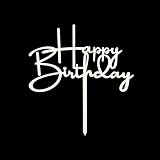 Happy Birthday Cake Topper, Birthday Party Decorations, off-white Acrylic