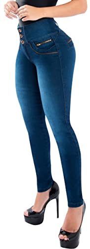 Fiorella Shapewear Butt Lifter Women Jeans High Rise Leatherette Waist Push Up Levanta Cola Pantalones Colombianos 514BB3
