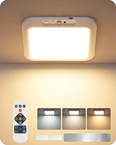 GOEBLESON Rechargeable Motion Sensor Ceiling Light with Remote 6000mAh Battery 3 Lighting Modes Magnetic Wireless Dimmable Shower Light for Bathroom Hallway Stairs Garage ZW53XDK05N1