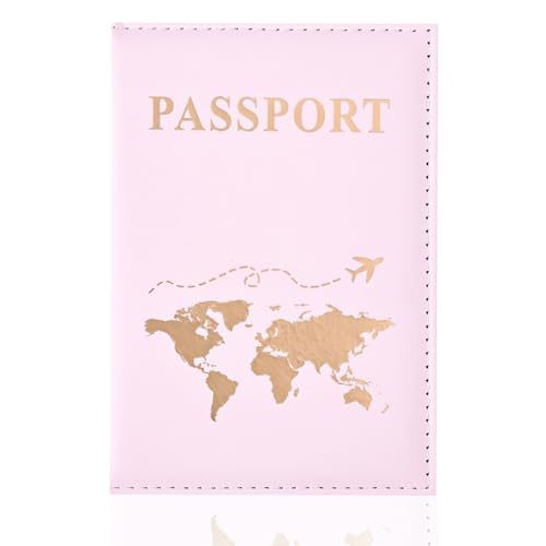 REEKNOKOL Reisepasshülle aus Leder, Reiseetui für Reisepass, Kreditkarten, Tickets, Visitenkarten und Bordkarten (Pink)