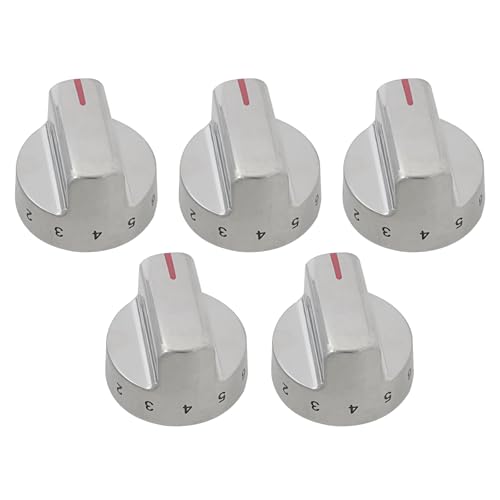 Image of Universal Fit Stainless Steel Burner Control Knobs – 5-Pack Replacement for Frigidaire Cooktop LGGF3046TFE, FGGF3059TF, FFGH3054USA