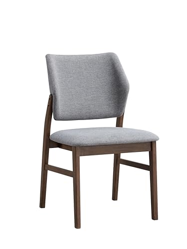 Acme Sarha Linen Fabric/Wood Side Chair in Light Gray & Walnut (Set of 2)