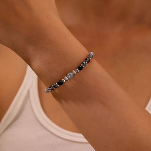 Image of Triple Threat Protection Anxiety Relief Gifts for Women,Natural Healing Crystal Bracelet Evil Eye Jewelry for Her Friends