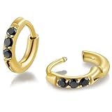 1. Boucles d'oreilles créoles en or de 6 mm avec pierre noire : diamètre intérieur 6 mm, calibre 20 g, oxyde de zirconium noir étincelant de qualité AAA, boucles d'oreilles créoles délicates pour homme et femme