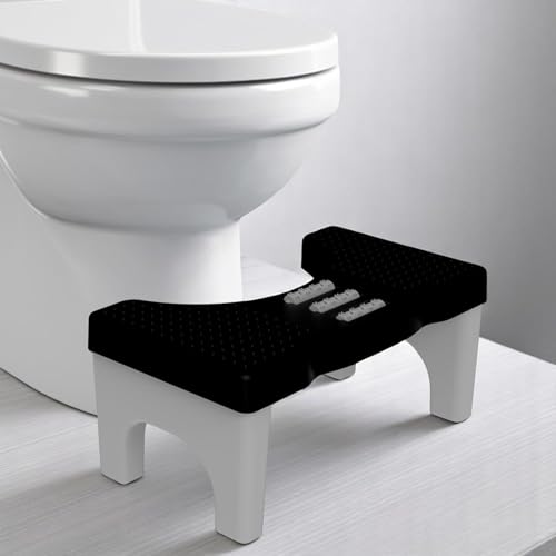 Image of A to Z Hub Polypropylene (PP) Perfect Posture Bathroom Toilet Step Stool with Massage Rollers, 18 cm Height, Foldable Design, (Grey and Black) (Black)