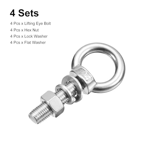 Image of uxcell Lifting Eye Bolt, 4 Sets M14 x 60mm Eye Bolt with Nut Washer 304 Stainless Steel Shoulder Lifting Ring Eye Bolt for Hanging Item