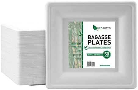Disposable Plates | 50 Pcs 26cm Biodegradable Paper Plates| Eco-Friendly Compostable Sugarcane Dinner Plates | Extra-Rigid White Plates for Party,Picnic,BBQ