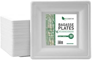 Disposable Plates | 50 Pcs 26cm Biodegradable Paper Plates| Eco-Friendly Compostable Sugarcane Dinner Plates | Extra-Rigid White Plates for Party,Picnic,BBQ