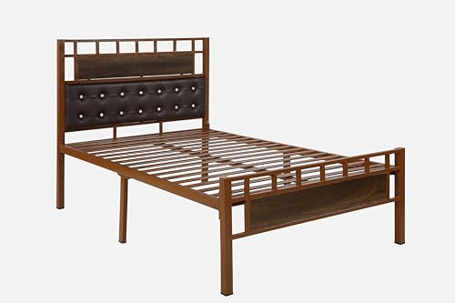 Image of Orvo Metal Single Size Bed Without Storage | Wrought Iron Single Bed with Headboard & Footboard| Sturdy Powder Coated Platform Cot for Bedroom, Living Room, (Orvo Brown)