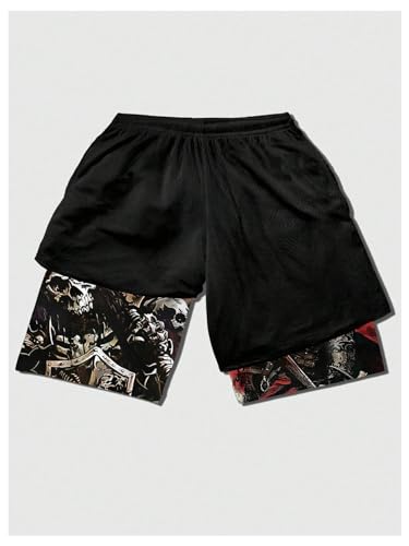 WDIRARA Men's 2 in 1 Shorts Graphic Letter Print Drawstring Workout Running Gym Shorts with Pockets2