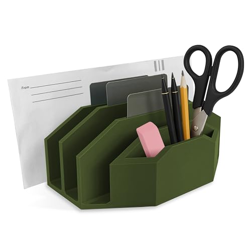 Modern Minimalist Mail Organizer – Compact Desk Mail Holder with Tabs & Small Storage – 3D Printed in Multiple Colors (Olive Green)