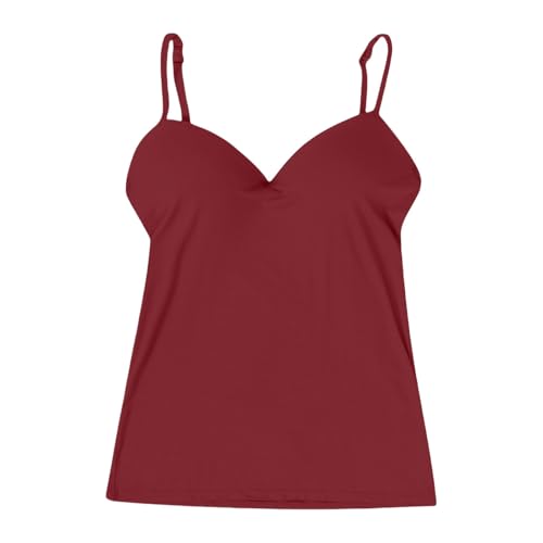 Camisole pour femme blanc avec soutien-gorge intégré, caraco de couleur unie, gilet à bretelles spaghetti, confortable, coupe ajustée, bretelles réglables, haut basique amincissant d'été, bordeaux