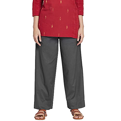 Image of GO COLORS Women Blue Stripe Cotton Wide Pants