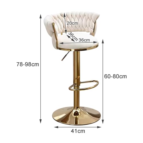 Tabouret de bar réglable avec dossier et assise velours rotative 360