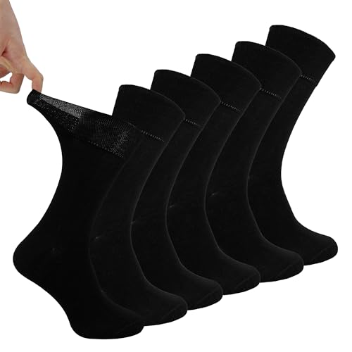 IOMI Footnurse - Mens 6 pack loose non elastic diabetic socks with hand linked toe seams in 5 colours (Black)(Size: 6-11 UK)