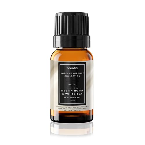 Scentia Hotel Fragrance Collection Oil HF 2200 – 5-Star Hotel Scent Notes of White Tea – Oil for Ultrasonic & Waterless Diffusers, DIY, and Crafting – 10 mL (0.34 fl oz) Glass Dropper Bottle