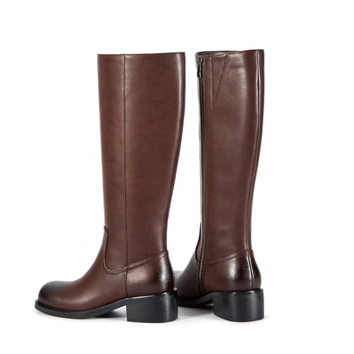 Image of ZJA Knee High Boots Women,Square Toe Chunky Block Low Heel Tall