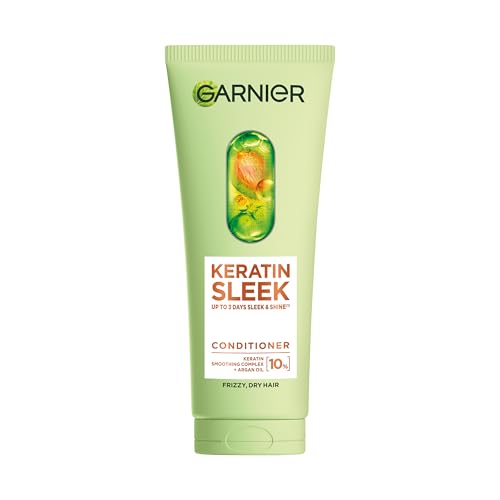 Garnier Conditioner For Dry Frizzy Hair, Keratin Sleek With 10% Keratin Smoothing Complex And Argan Oil, Up To 3 Days Of Sleek Shine, Effortlessly Detangles For Soft Manageable Hair, 200ml