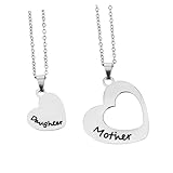 Uonlytech 2 piezas Collar de Acero Inoxidable para Madre y Hija con Colgante Doble Corazón y Letras Inglesas Diseño Elegante para Mujer Regalo Día Madre y Ocasiones Especiales