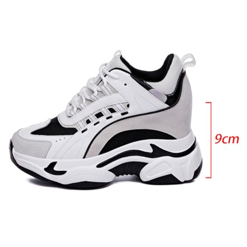 VEACAM Ladies Wedge Sneakers, Non-Slip Lace Up Hidden Sneakers Casual Comfort Inner Heightening Walking Shoes2