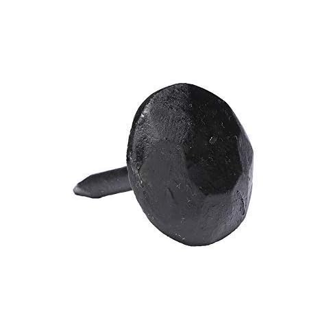 (Set of 50) 1 x 1 Inch Round Iron Clavos Decorative Nails, Hand Forged, Natural Black Finish Cover
