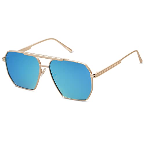 Image of SOJOS Retro Oversized Square Polarized Sunglasses for Women Men Vintage Shades Classic Large Metal Sun Glasses