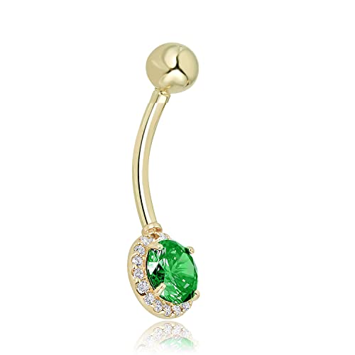 Image of AVORA 10K Gold Simulated Diamond CZ Frame Belly Button Ring Body Jewelry (14 Gauge)