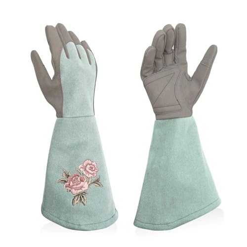 Intra-FIT Rose Pruning Gloves Thorn Proof, Embroidery Leather Gardening Gloves with Extra Long Forearm Protection