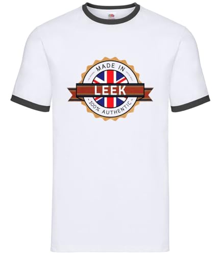 Image of Dressdown Made in Leek 100% Authentic - Mens Contrast Ringer T-Shirt - White/Black - Large