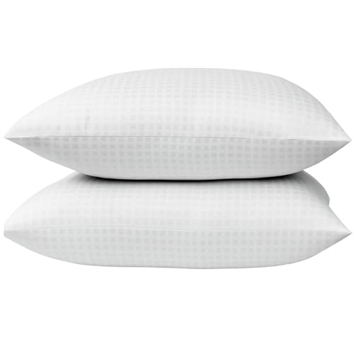 Sleep&Snuggle Ultra Bounce Down Alternative Bed Pillows - Hypoallergenic Poly-Cotton Check Design Case, Super Soft Sleeping Pillows Suitable for Back, Stomach and Side Sleepers (2)